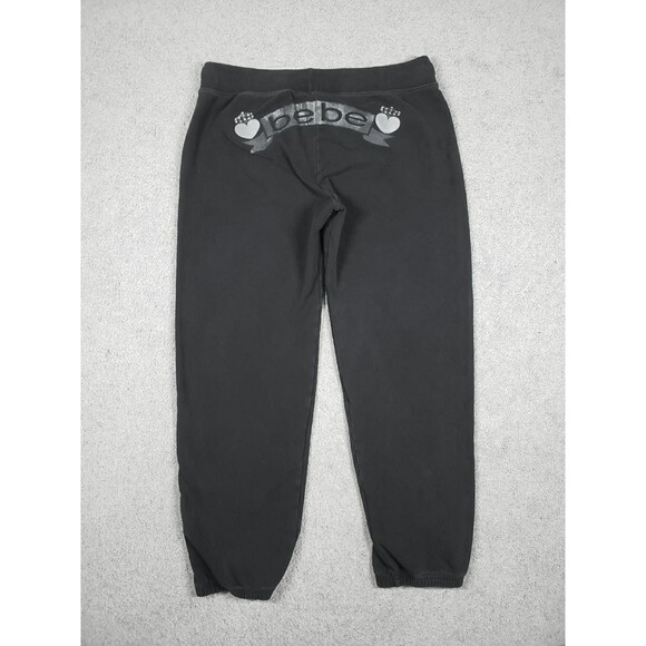 Vintage USA Made Bebe Women's Sweatpants Rhinestones Logo Drawstring Black Sz M - Picture 2 of 13